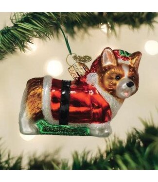 OLD WORLD CHRISTMAS Holly Hat Corgi Puppy Ornament