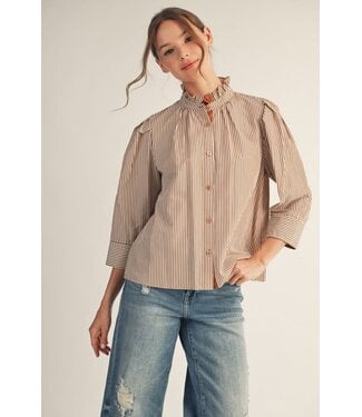 Melissa Striped 3/4 Sleeves Button-Up Top