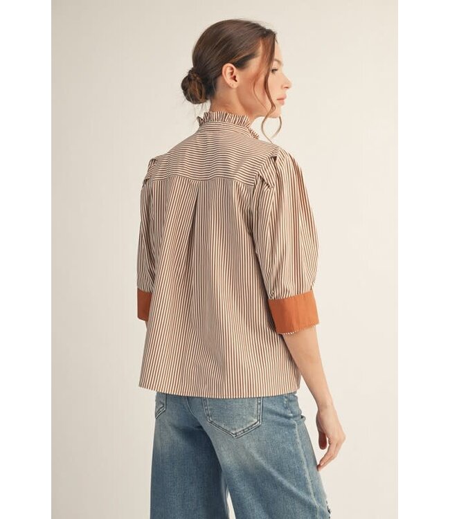 Melissa Striped 3/4 Sleeves Button-Up Top