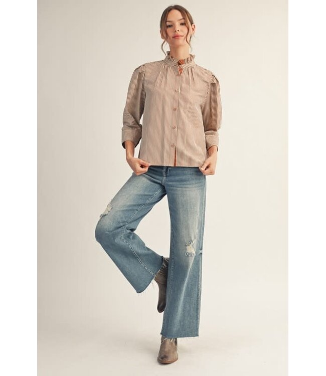 Melissa Striped 3/4 Sleeves Button-Up Top
