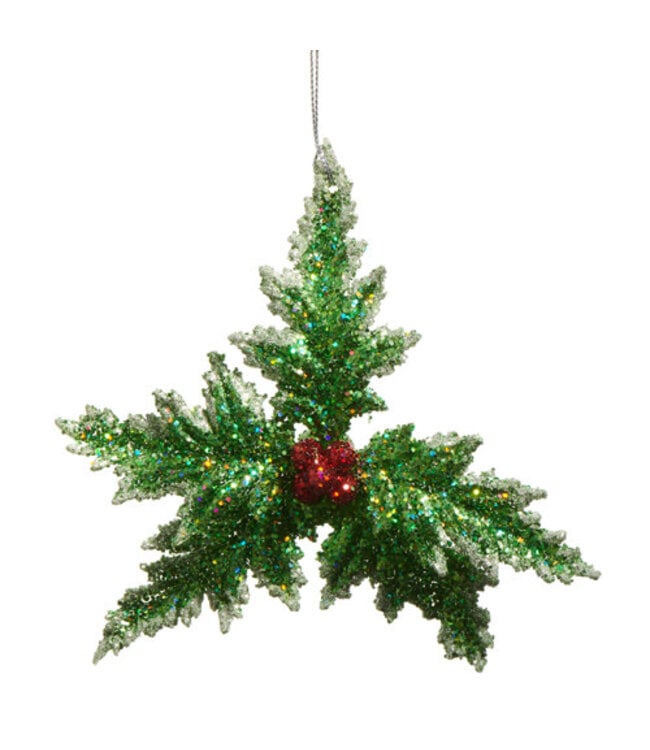 5.5" Glittered Holly Ornament