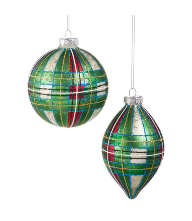 4" Green Tartan Plaid Ornament - Sold Individually