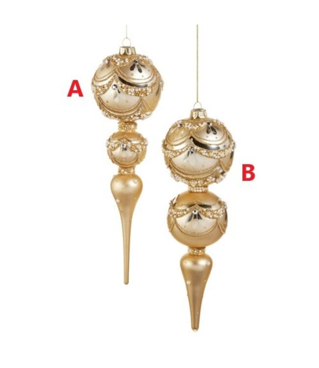 11" Gold Pearl Trimmed Finial Ornament - Sold Individually