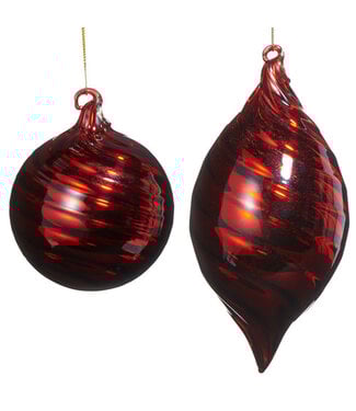 Red Swirl Blown Glass Ornament - Sold Individually