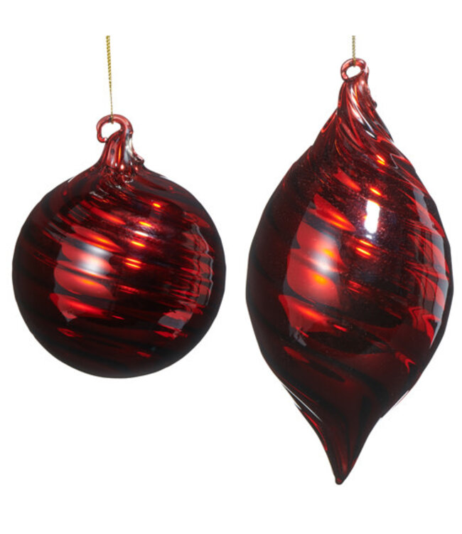 Red Swirl Blown Glass Ornament - Sold Individually