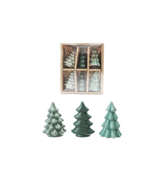 Stoneware Trees Green in Box - Sold as Set