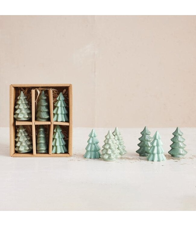 Stoneware Trees Green in Box - Sold as Set