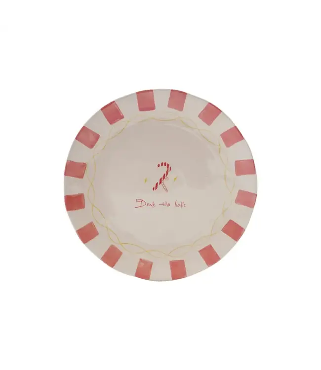 Stoneware Plate "Deck the Halls" With Candy Canes