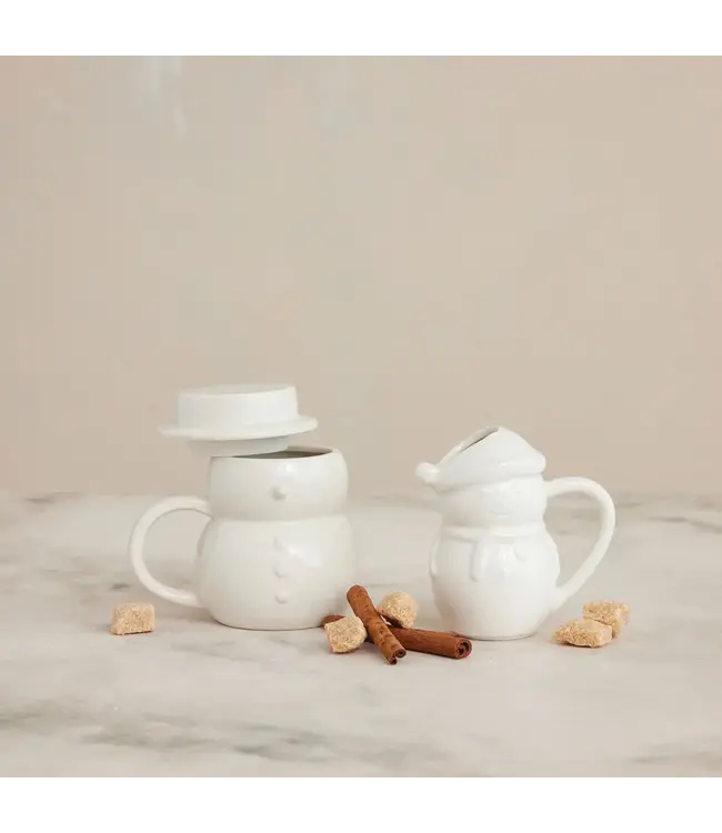 Stoneware Snowman Mug With Hat Shaped Lid