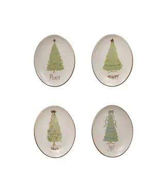 Oval Stoneware Dish w Holiday Word - Sold Individually