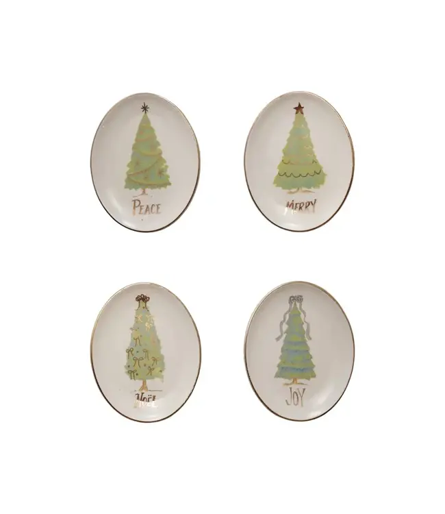Oval Stoneware Dish w Holiday Word - Sold Individually