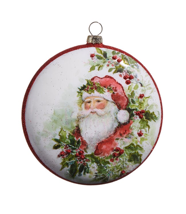 5" Watercolor Holiday Santa Disk Ornament
