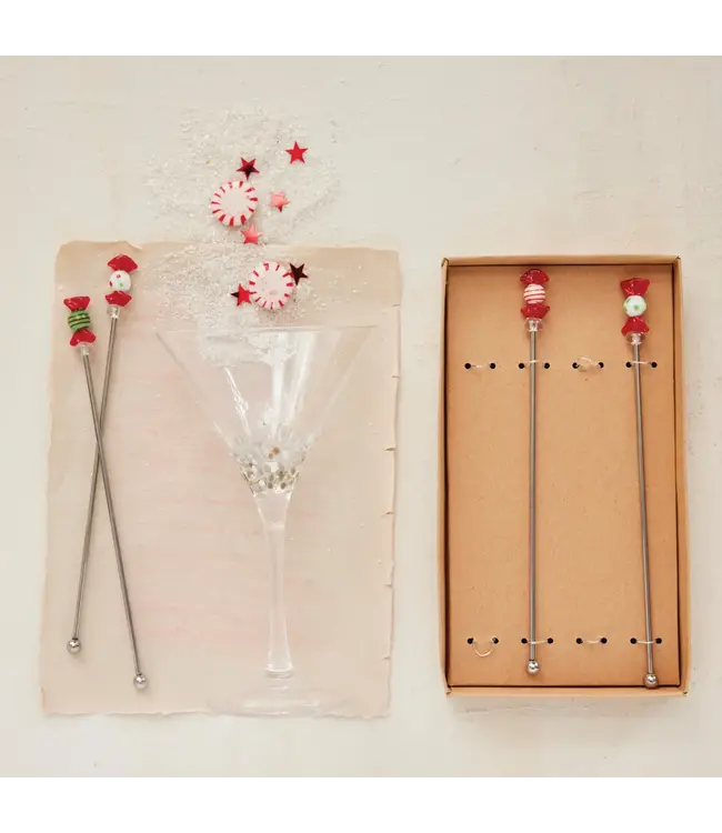 Stainless Steel Stirrers w Blown Glass Candies - Sold as Set