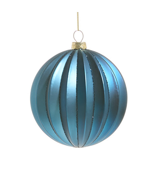 4" Blue Ribbed Ball Ornament