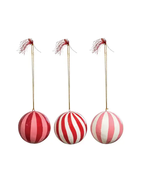 Hand-Painted Paper Mache Ball Ornament