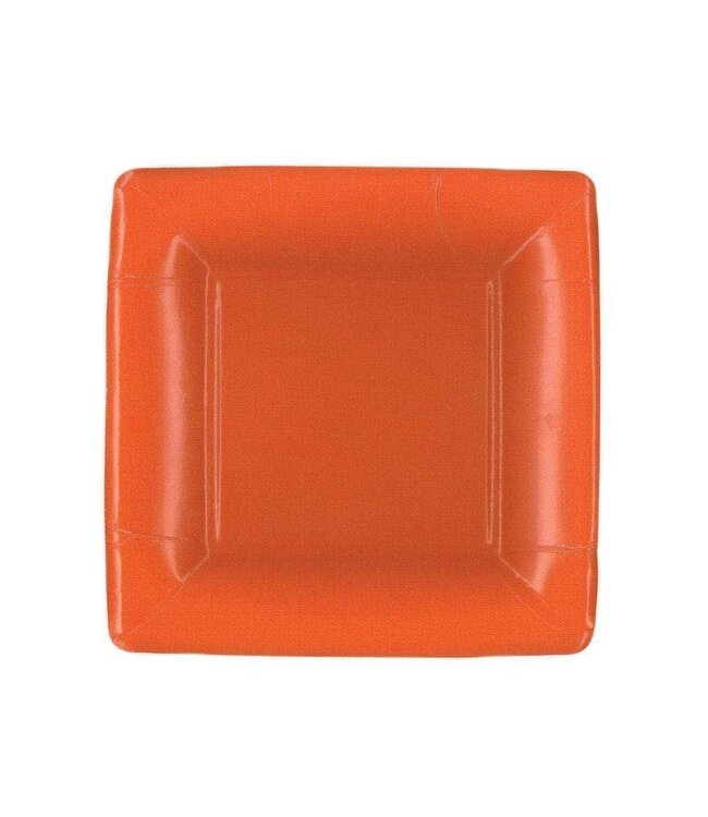 Grosgrain Square Paper Salad & Dessert Plates in Deep Orange