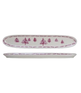 Stoneware Oval Dish With Trees