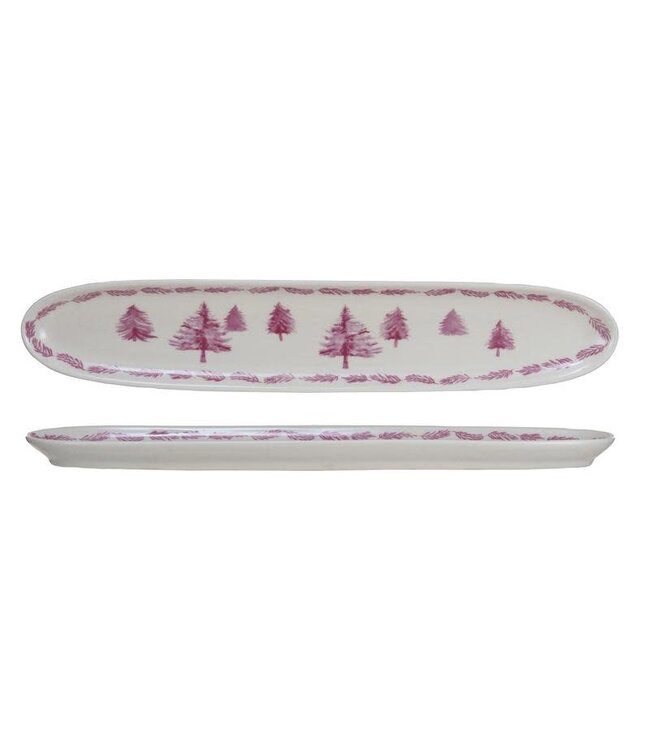 Stoneware Oval Dish With Trees