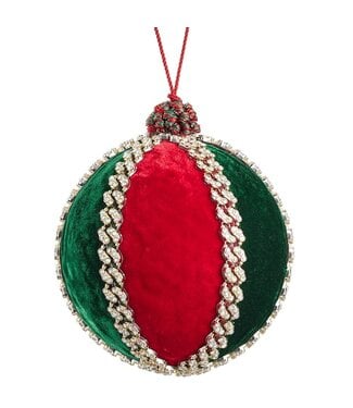 5" Diamond Velvet Ball Ornament Red Green