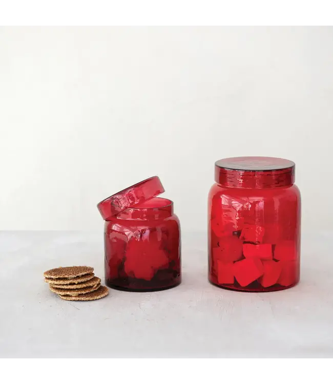 5-3/4"H Glass Jar, Red