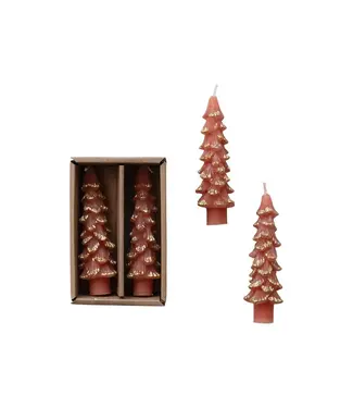 Unscented Tree Shaped Taper Candles w/ Gold Tips