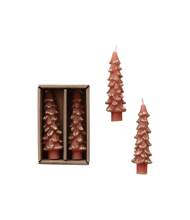 Unscented Tree Shaped Taper Candles w/ Gold Tips