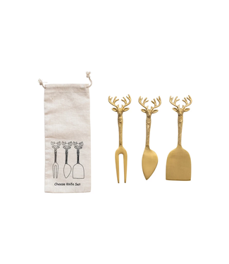 Brass Cheese Knives With Reindeer Handles