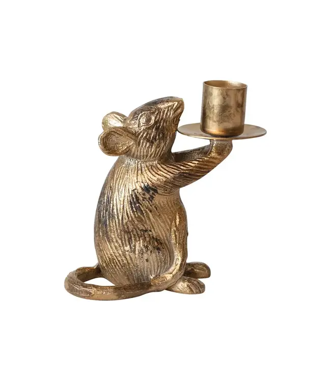 Cast Aluminum Mouse Taper Holder Antique Gold Finish