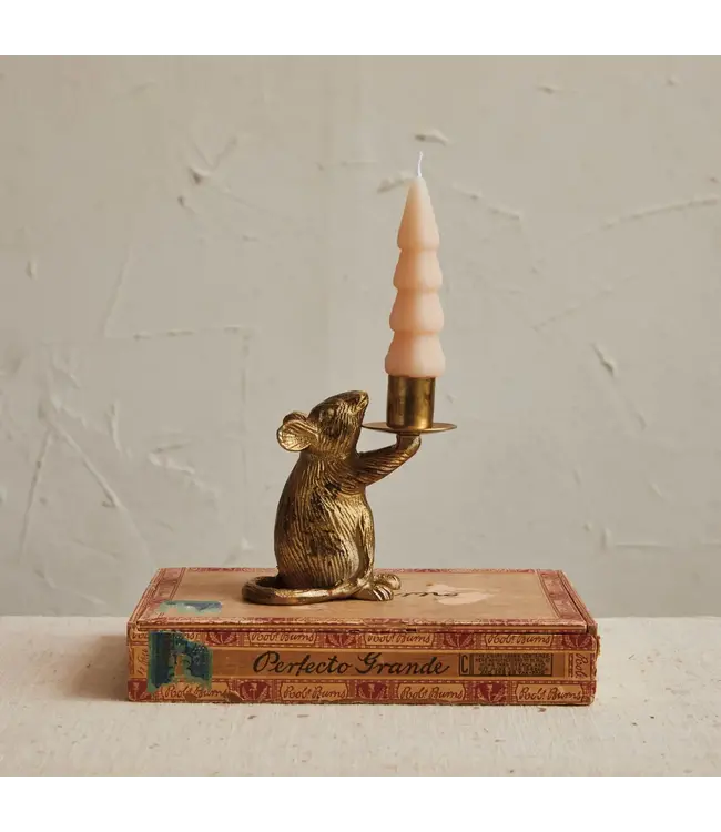 Cast Aluminum Mouse Taper Holder Antique Gold Finish