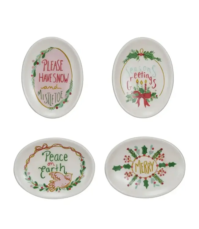 Stoneware Dish  With Holiday Saying - Sold Individually