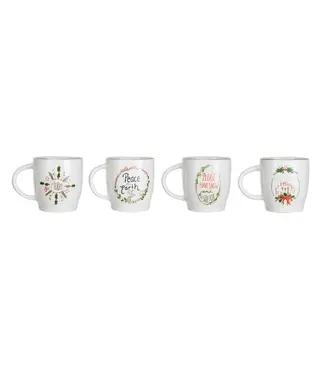 14 oz. Stoneware Mug w/ Holiday Saying & Gold Electroplated Rim - Sold Individually