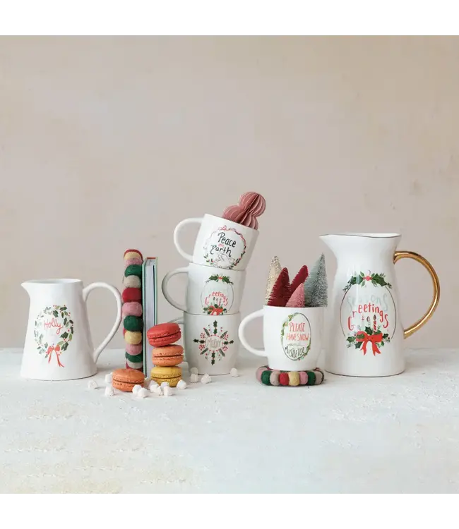 14 oz. Stoneware Mug w/ Holiday Saying & Gold Electroplated Rim - Sold Individually