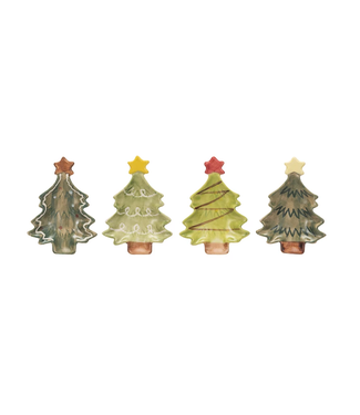 Hand-Painted Stoneware Christmas Tree Dish With Star - Sold Individually