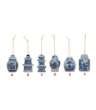 Stoneware Ginger Jar Ornament -  Blue & White