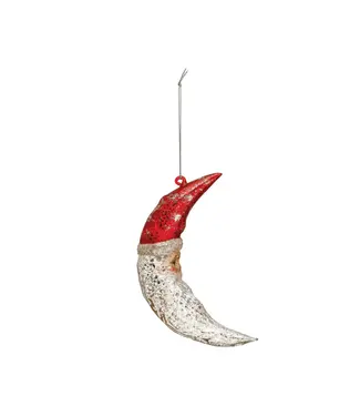 Mercury Glass Santa Moon Ornament with Glitter