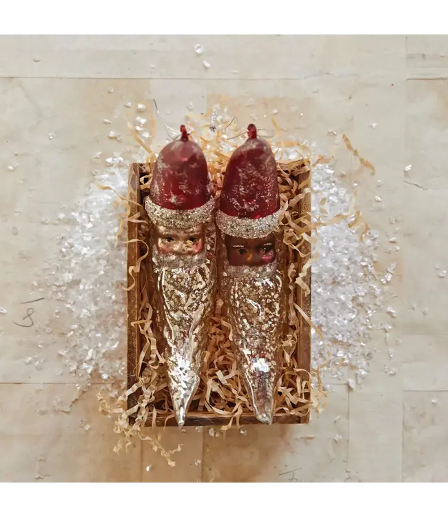 Mercury Glass Santa Moon Ornament with Glitter