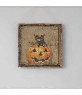 Framed Cat in Pumpkin Print