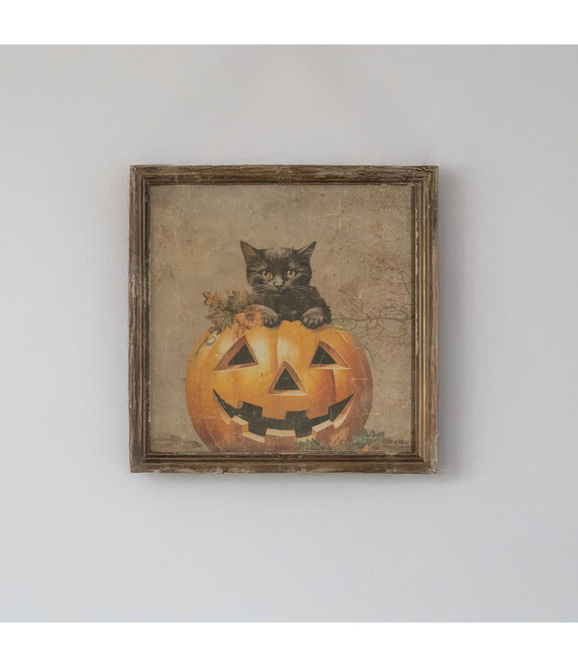 Framed Cat in Pumpkin Print