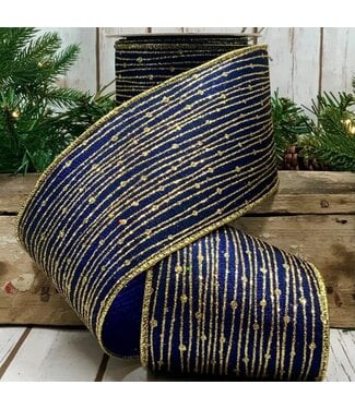 4" x 10yds Metallic Dupion Gold Spun, Navy