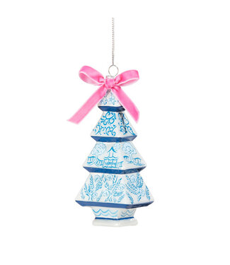 5.25" Chinoiserie Glass Tree Ornament