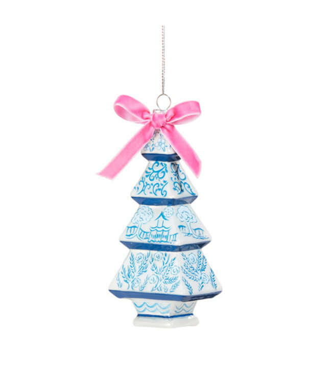 5.25" Chinoiserie Glass Tree Ornament