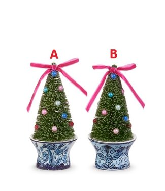 6" Bottle Brush Trees in Chinoiserie Pot Ornament - Sold Individually