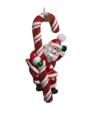 EC 6.75" Candy Cane Santa Ornament