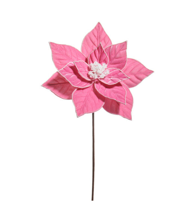 22" Pink Glitter Trim Poinsettia Stem