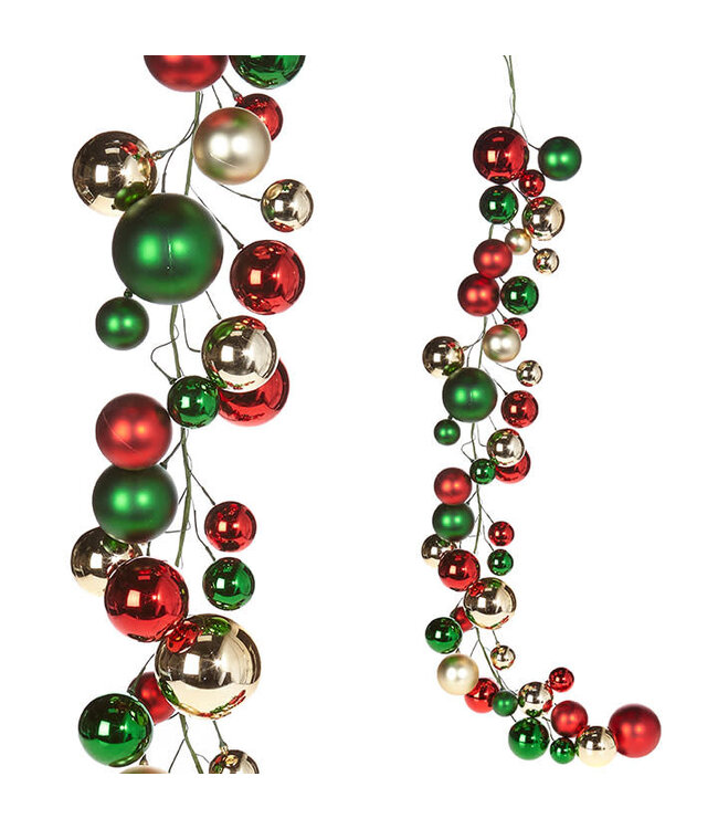 4' Red, Green and Gold Ball Garland