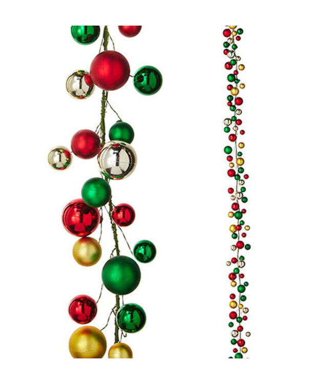 6' Red, Green and Gold Ball Garland