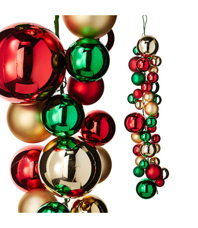 4' Red, Green and Gold Ball Garland