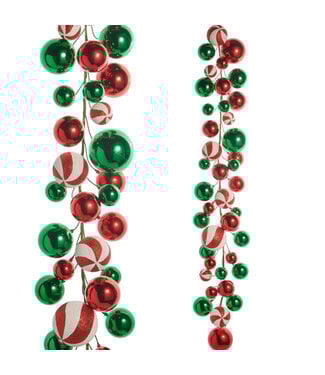 4' Red, Green and Peppermint Ball Garland