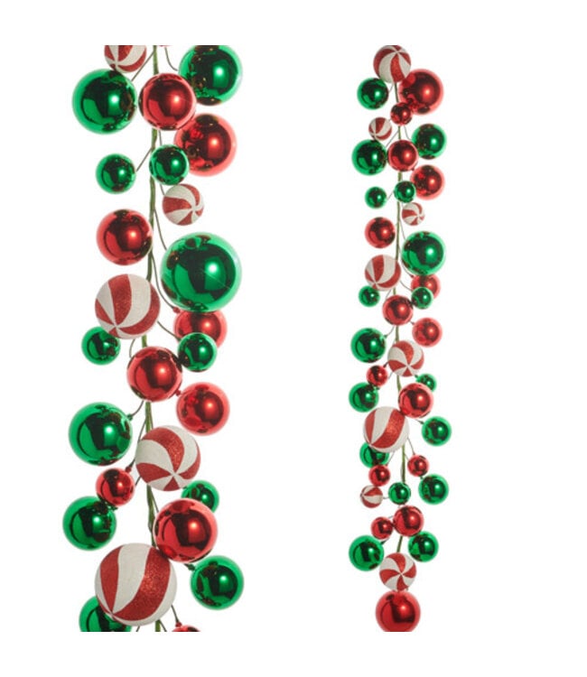 4' Red, Green and Peppermint Ball Garland