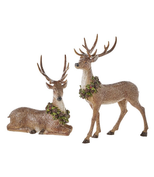 16" Glittered Deer With Wreath